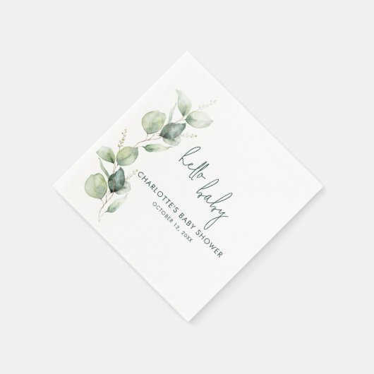 Eukalyptus Botanical Script Baby Shooting Paper Serviette (Ecke)