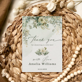 Eukalyptus Botanical Watercolor Green Baby Show Dankeskarte