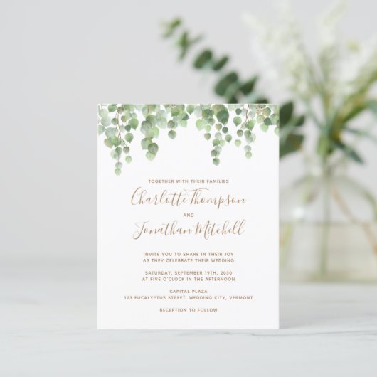 Eukalyptus Botanical Wedding Einladung (Stehend Vorderseite)