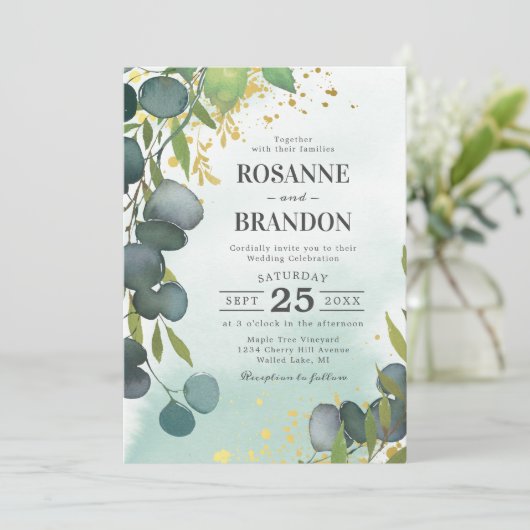 Eukalyptus Botanical Wedding Einladung (Stehend Vorderseite)