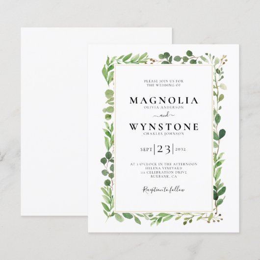 Eukalyptus Botanical Wedding Einladung (Vorne/Hinten)