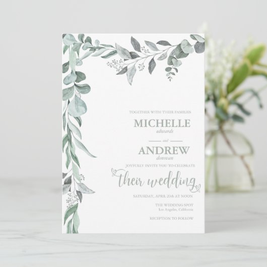 Eukalyptus Botanical Wedding Einladung (Stehend Vorderseite)