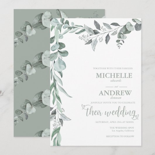 Eukalyptus Botanical Wedding Einladung (Vorne/Hinten)