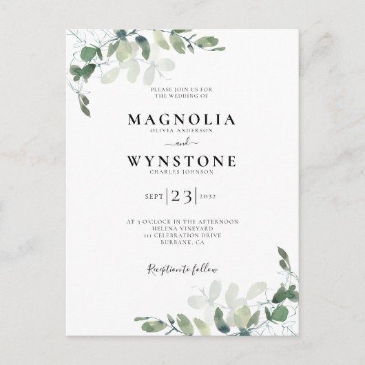 Eukalyptus Botanical Wedding Einladung Postkarte (Vorderseite)