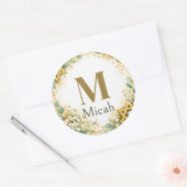 Eukalyptus-Botanik-Blumen-Gold-Monogramm Runder Aufkleber (Umschlag)