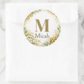 Eukalyptus-Botanik-Blumen-Gold-Monogramm Runder Aufkleber (Tasche)