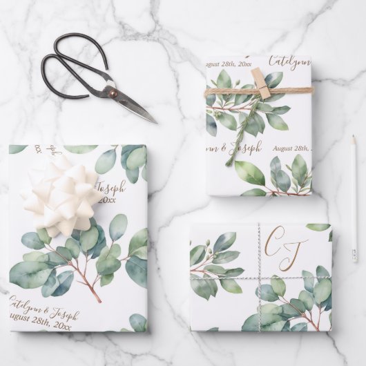 Eukalyptus Botanische Hochzeit, Brautparty Geschenkpapier Set (Vorderseite)