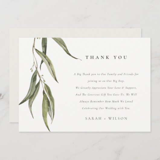 Eukalyptus Botanische Hochzeit mit einfacher Wasse Dankeskarte (Vorne/Hinten)