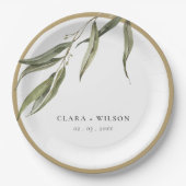 Eukalyptus Botanische Hochzeit mit einfacher Wasse Pappteller (Vorderseite)