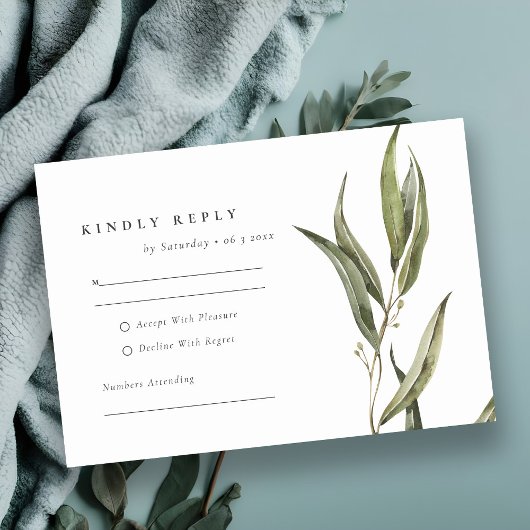 Eukalyptus Botanische Hochzeit mit einfacher Wasse RSVP Karte