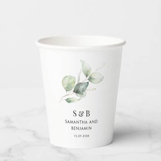 Eukalyptus botanische Hochzeit Pappbecher (Rückseite)