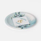 Eukalyptus botanische Hochzeit Pappteller (Schrägansicht)