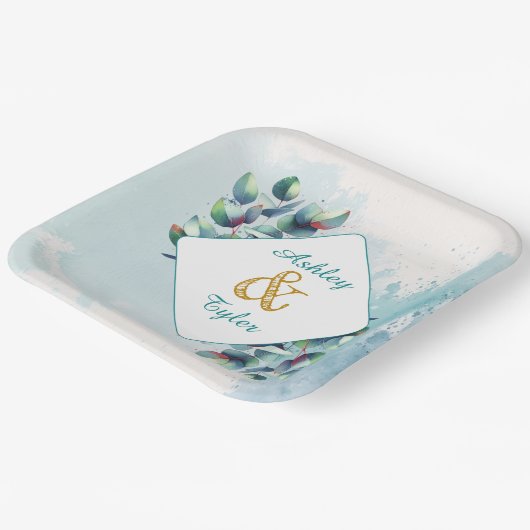 Eukalyptus botanische Hochzeit Pappteller (Gewinkelt)