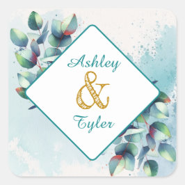 Eukalyptus botanische Hochzeit Quadratischer Aufkleber