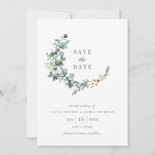 Eukalyptus botanische Hochzeit Save The Date (Vorderseite)