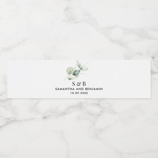 Eukalyptus botanische Minimalhochzeit Wasserflaschenetikett (Einzelnes Label)