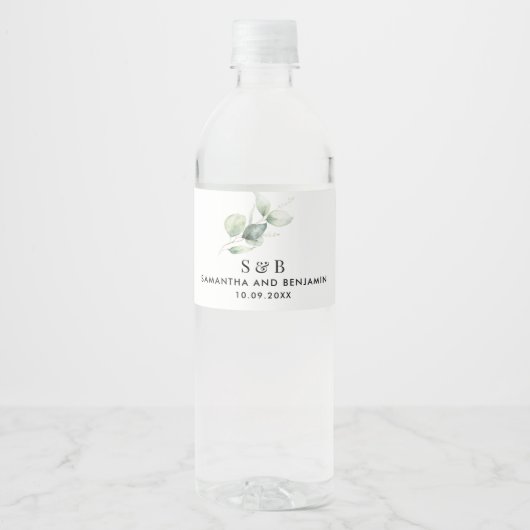 Eukalyptus botanische Minimalhochzeit Wasserflaschenetikett (Vorderseite)