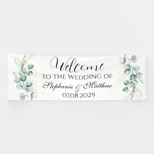 Eukalyptus Botanische Rustikale Hochzeit Banner (Horizontal)