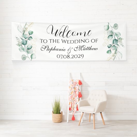 Eukalyptus Botanische Rustikale Hochzeit Banner (Insitu)