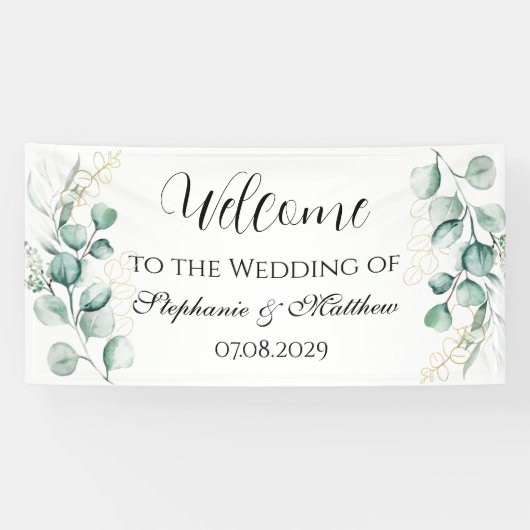 Eukalyptus Botanische Rustikale Hochzeit Banner (Horizontal)