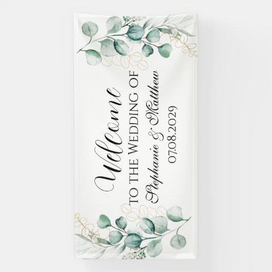 Eukalyptus Botanische Rustikale Hochzeit Banner (Vertikal)