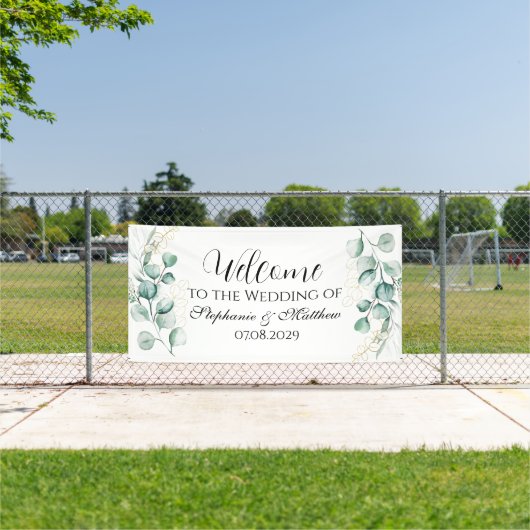 Eukalyptus Botanische Rustikale Hochzeit Banner (Insitu)