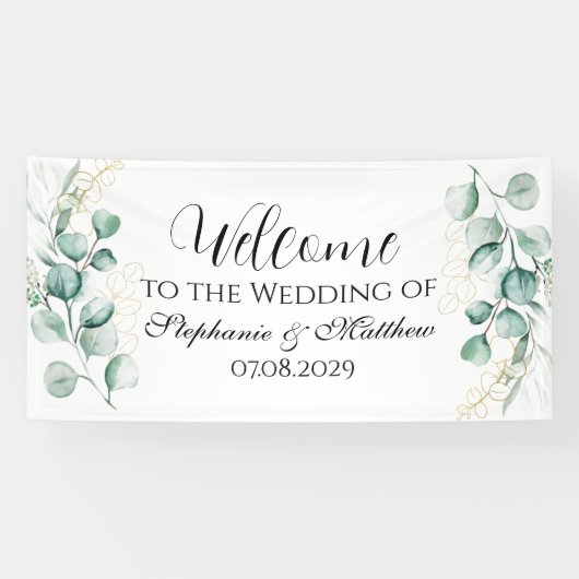 Eukalyptus Botanische Rustikale Hochzeit Banner (Horizontal)