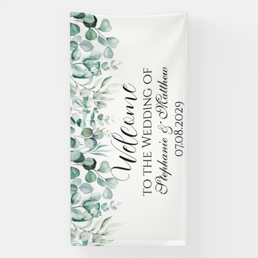 Eukalyptus Botanische Rustikale Hochzeit Banner (Vertikal)