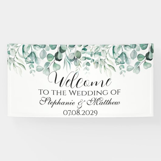 Eukalyptus Botanische Rustikale Hochzeit Banner (Horizontal)