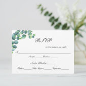 Eukalyptus Botanische Schrift Moderne Elegante Hoc RSVP Karte (Stehend Vorderseite)