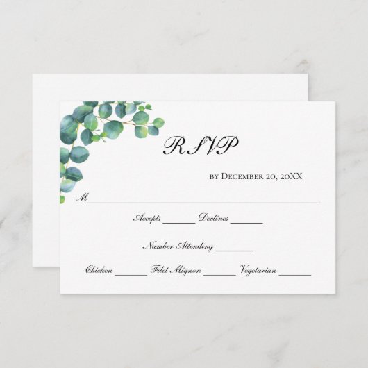 Eukalyptus Botanische Schrift Moderne Elegante Hoc RSVP Karte (Vorne/Hinten)