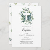 Eukalyptus botanische Vegetation Taufe Christening Einladung (Vorne/Hinten)