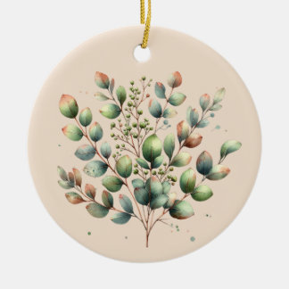Eukalyptus botanischer Aquarellcreme Keramik Ornament