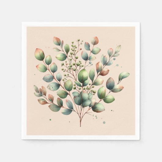 Eukalyptus botanischer Aquarellcreme Serviette (Vorderseite)