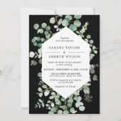 Eukalyptus Botanischer Black Chic Hochzeitseinladu Einladung (Vorderseite)