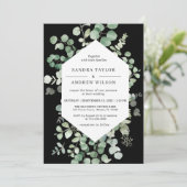 Eukalyptus Botanischer Black Chic Hochzeitseinladu Einladung (Stehend Vorderseite)