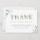 Eukalyptus Botanischer Brief Gold und Grün Dankeskarte (Vorderseite)