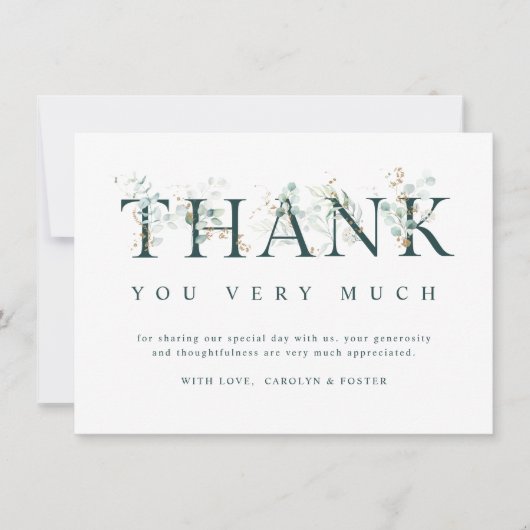 Eukalyptus Botanischer Buchstabe Grün & Weiß Dankeskarte (Vorderseite)