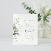 Eukalyptus botanischer Goldgrün Save the Date (Stehend Vorderseite)