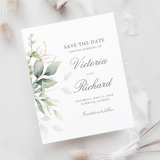 Eukalyptus botanischer Goldgrün Save the Date