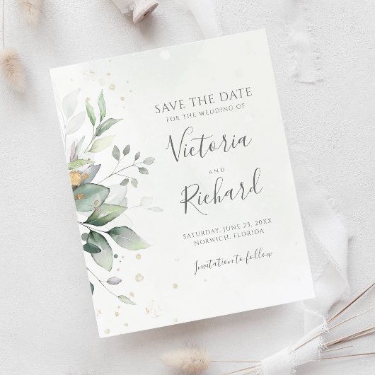 Eukalyptus botanischer Goldgrün Save the Date