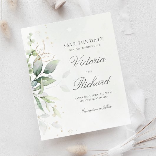 Eukalyptus botanischer Goldgrün Save the Date