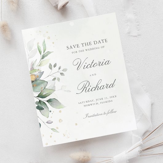 Eukalyptus botanischer Goldgrün Save the Date