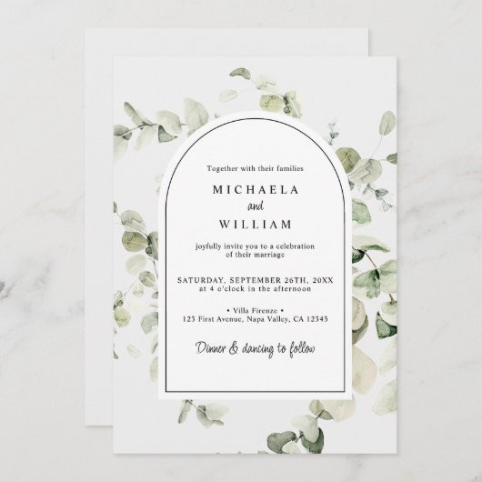 Eukalyptus botanischer Grüner Hochzeitstag Einladung (Vorne/Hinten)