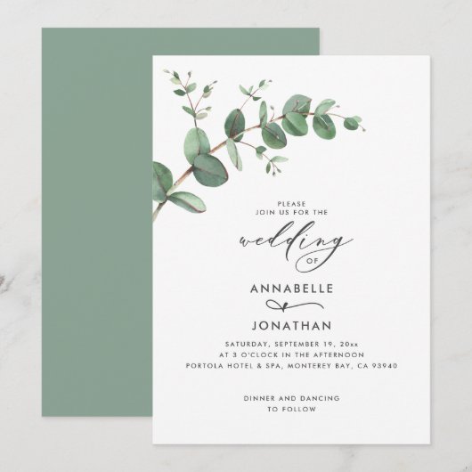 Eukalyptus botanischer Hochzeitstil Einladung (Vorne/Hinten)