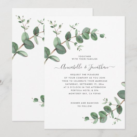 Eukalyptus botanischer Hochzeitstil Einladung (Vorne/Hinten)