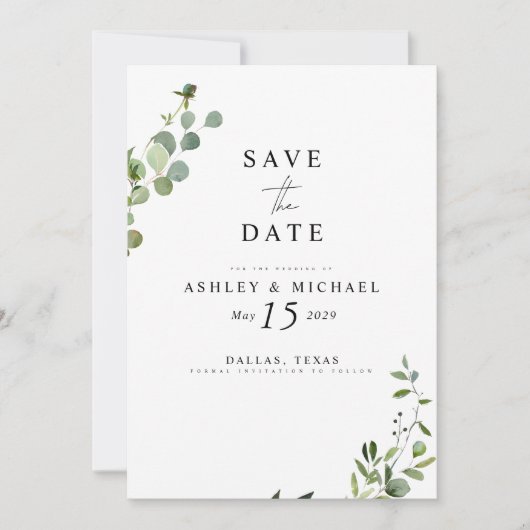 Eukalyptus Botanischer QR-Code Hochzeit speichern  Save The Date (Vorderseite)