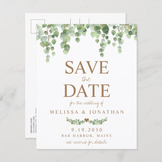 Eukalyptus Botanischer QR-Code Save the Date (Vorne/Hinten)