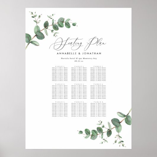 Eukalyptus-Botanischer Sitzplan Poster (Vorne)