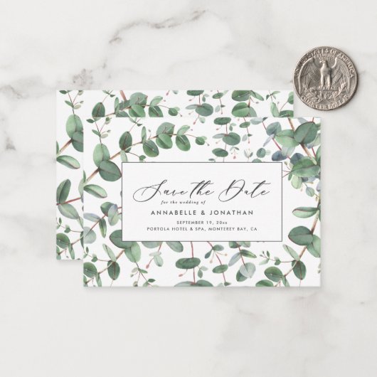 Eukalyptus botanisches Blattwerk modern Mitteilungskarte (Vorderseite/Rückseite Beispiel)